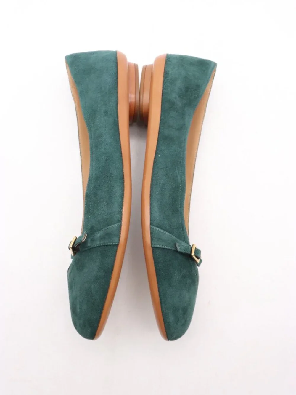 Salvatore Ferragamo Audrey Women's 11 B Almond Toe Green Suede Ballet Shoes